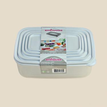 Imagem de Conjunto De Potes Retangular Plástico Com 5 Peças Sortidos Emhouse