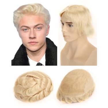 Imagem de BEEOS Peruca De Renda Hd Skinlike Real Para Homens, #613 Loira 8X10" Frente Com Base Fina Q6 Peça Masculina, Densidade 130% Nós Descoloridos