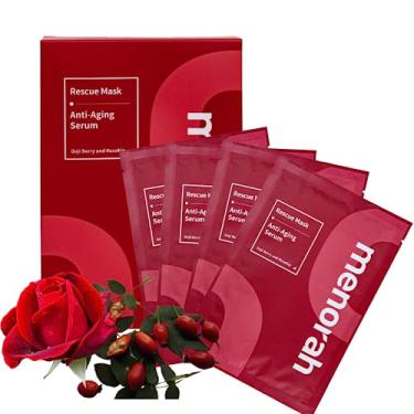 Imagem de menorah Skincare - Máscaras Faciais Antienvelhecimento Com Soro Rescue (4 Folhas) Goji Berry E Rosa Mosqueta, Para Firmeza Elasticidade Da Pele