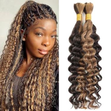 Imagem de PECWU Trança De Cabelo Humano Com Ondas Profundas Para Tranças Boho, 100% Virgem, Sem Tratamento, Mechas 4/27, Molhado E Ondulado, 50G, Trama, Nós, 18"