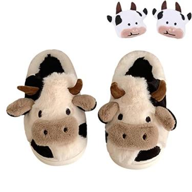 Imagem de MIXILU Pantufas De Algodão Com Estampa Vaca, Animais Fofos E Aconchegantes, Femininas Para Áreas Internas Externas, Inverno