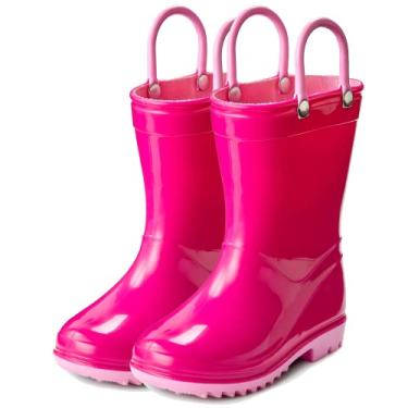 Imagem de Puddle Play Botas De Chuva Impermeáveis Pvc - Fúcsia E Rosa Claro, Fáceis Calçar, Tamanho 10 Para Crianças Pequenas