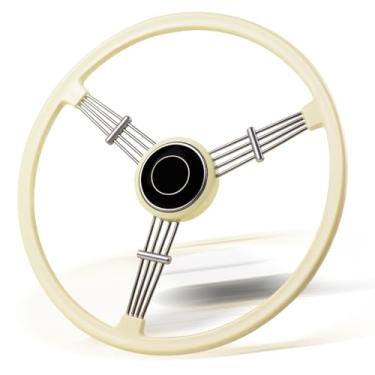 Imagem de VOONKE Volante De Corrida 15-1/2" Com Processo Laca Piano, Estilo Clássico Vintage Para Porsche 356 Speedster (Branco)