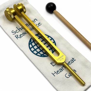 Imagem de Diapasão Schumann de 93,96 Hz com engrama World Grid - Bolsa de transporte e atacador - Instrumentos de cura de som e harmonização de biocampo - Alinhamento de chacras - Ferramentas de terapia de