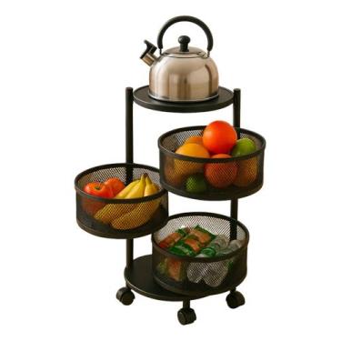 Imagem de Fruteira Articulada 3 Andares Com Rodinhas Preto  Flexível - TOP RIO