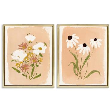 Imagem de Stupell Industries Conjunto de tela flutuante com moldura dourada de 2 peças Wildflower & Daisy Treasures por Katrina Pete, 43 x 53 cm