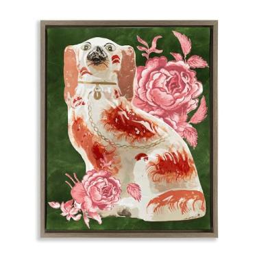 Imagem de Stupell Industries Design de arte de parede em tela flutuante com cachorro spaniel antigo com moldura marrom rosa por Lil' Rue, 25 x 31