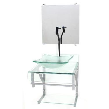 Imagem de Gabinete de vidro 40cm para banheiro curvado duplo pc cuba quadrada in