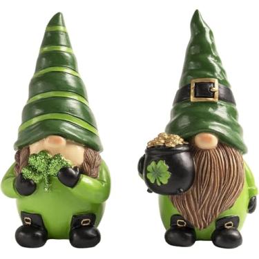 Imagem de flangairy Gnomos Dia de São Patrício Estatuetas Decorações Tampo de Mesa Mesa Mesa Bandeja em Camadas Manto Casa Decoração de Trevo Verde Irlandês Figura de Duende de Resina Presentes
