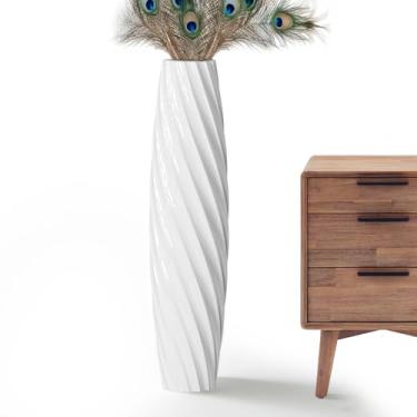 Imagem de Rocendlor Vaso de piso alto, vasos de 59,9 cm de altura, resistentes, luxuosos, texturizados para ramos decorativos de flores secas, vaso de chão para rústico, sala de estar, decoração de prateleira