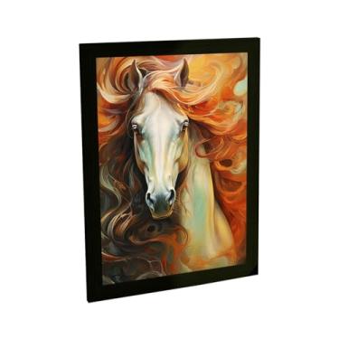 Imagem de Quadro Decorativo Cavalo Ilustração Crina Laranja Decoração Poster Quarto Sala