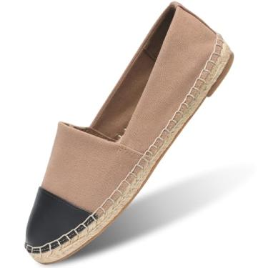 Imagem de landing craft Sapatilhas de alpargatas para mulheres, mocassins antiderrapantes respiráveis de lona com bico redondo, Caqui, 40