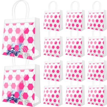 Imagem de Demonwer 12 peças rosa bolsa transparente de futebol com alças PVC tema esportivo guloseimas doces bolsa de lembrancinha de festa para presentes de aniversário do time 20 × 8 cm