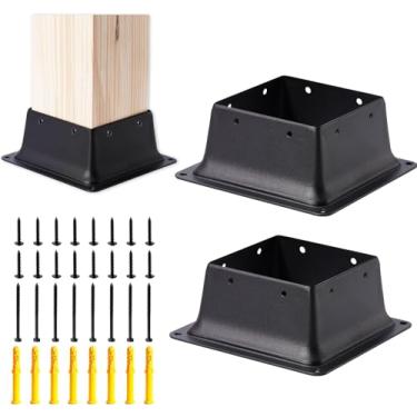 Imagem de Vigtayue Base de poste de 4 x 4, 2 peças (tamanho interno 9 x 9 cm) Suportes de poste revestidos em pó preto de metal resistente apto para âncora de poste de madeira padrão para suporte de corrimão de