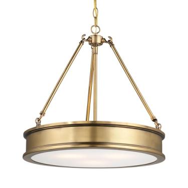 Imagem de Minka Lavery Pingente de três luzes Minka 4173-249 tradicional da coleção Harbour Point em ouro, Champ, Gld Leaffinish 48,26 cm 3, Upc-747396083223