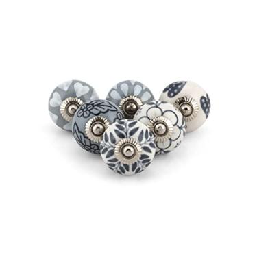 Imagem de Puxadores de cômoda para armários e gavetas – Puxador de cerâmica sortido para armários de cozinha, guarda-roupas, ferragens decorativas de móveis – Cinza – Conjunto de 6