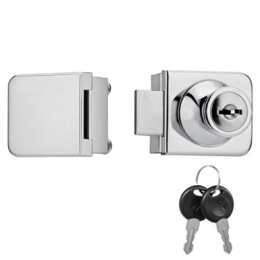 Imagem de Fechadura de porta de vidro sem broca de liga de zinco, fechadura de armário de exibição de porta dupla, 2 chaves para vidro de 0,5-0,8 cm, trava de armário de vidro duplo (prata, 1 peça, B407)
