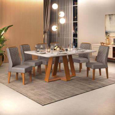 Imagem de Conjunto de Sala de Jantar 6 Cadeiras Tampo SEM VIDRO 170x90 DJ Móveis Kiara Freijó Lidia Lunar