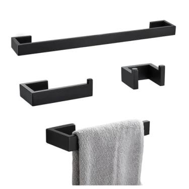 Imagem de Conjunto de banheiro de aço inoxidável - Suporte para toalhas de parede, suporte para papel higiênico e gancho para roupão | Acessórios de 3 peças, conjunto de 4 peças
