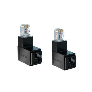 Imagem de Strhowill 2PCS 90-Degree Down RJ45 Adapter Male to Female - Cat6 Shielded Ethernet Connector for Network Switch, Router, Server Rack