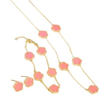 Imagem de Colar de trevo preenchido a ouro 14K para mulheres - Conjunto clássico de flores de cinco folhas, conjunto de joias, conjunto de joias, colares de trevo de cinco folhas, joias delicadas de trevo da