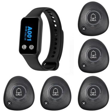 Imagem de WNKRUN Sistema de chamada sem fio para restaurante pager, com 1 relógio à prova d'água e 5 botões de chamada com chave de cancelamento