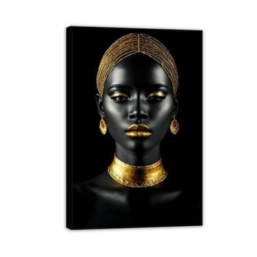 Imagem de Arte de parede de mulher afro-americana com moldura preta imagens de menina negra para sala de estar quarto decoração pôsteres pintura doméstica elegante 75 x 50 cm (30 x 20 pol.) Emoldurado