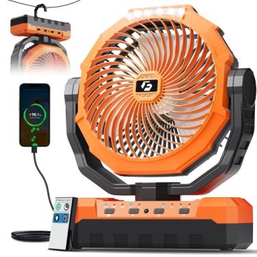 Imagem de FRIZCOL Ventilador de acampamento 3 em 1 - ventiladores portáteis recarregáveis - Ventilador alimentado por bateria de 24000 mAh (105 horas) com luz e controle remoto para ambientes internos, externos