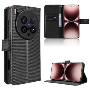 Imagem de Elubugod Capa de couro compatível com Vivo X200 Ultra 5G, capa flip de couro PU compatível com Vivo X200 Ultra 5G V2454A V2454DA capa preta