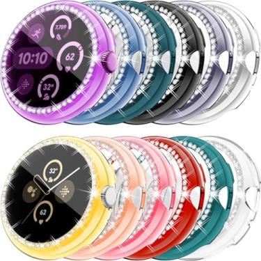 Imagem de RICHONE [Pacote com 12] Compatível com Google Pixel Watch 3/2/1 41 mm Diamonds Bling Capas protetoras brilhantes, protetor de tela TPU flexível para Pixel Watch 41 mm, capas leves, acessórios para