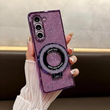 Imagem de MVVKKY Capa magnética brilhante com anel galvanizado para Galaxy Z Fold6 (para Galaxy Z Fold6/roxa)