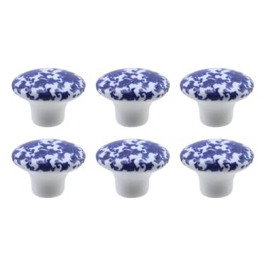 Imagem de Chinflly Puxador de armário de cerâmica, 6 peças, puxadores de gaveta florais azuis vintage para armário de cozinha em casa, ferragens para armário, porta de vidro, armário e puxadores de gaveta