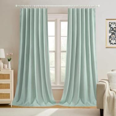 Imagem de Leeva Cortinas blecaute verde-sálvia 132 x 236 cm para sala de estar - painéis escuros até o chão com bolso para varão e aba traseira, tecido leve