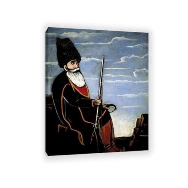 Imagem de Niko Pirosmani Canvas Art Hunter with a gun and trap Print on Canvas Famous Paintings Reproduções abstratas primitivismo arte de parede para sala de estar 40 x 30 cm (16 x 12 polegadas) emoldurada