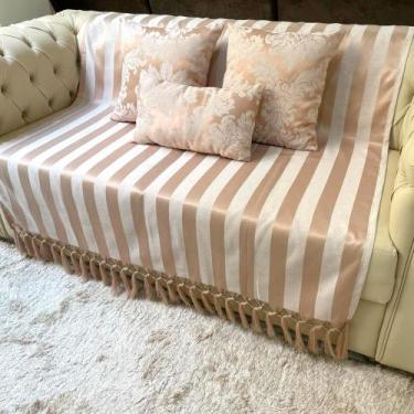 Imagem de Kit Manta Listrada, 2 Capas de Almofadas e 1 Almofada Retangular Bege 
