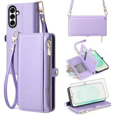 Imagem de Asuwish Capa de telefone para Samsung Galaxy S25 Plus S25+ 5G carteira com zíper com protetor de tela e alça de pulso slot para cartão flip acessórios para celular S25Plus 25S + S 25 25+ SM-S936U