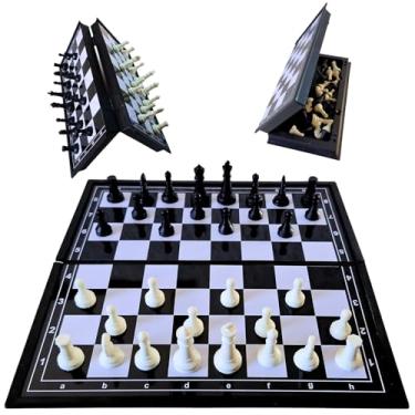 Imagem de Jogo de Xadrez Tabuleiro Magnético Dobrável 19x19cm Estojo Guarda As Peças Dentro Plástico Portátil