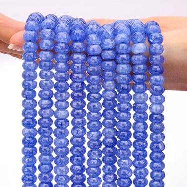 Imagem de AUREHEN 2 fios (150 peças) contas de jade Rondelle azul celeste, 5 * 8 mm pedras preciosas espaçadoras soltas contas de disco de ábaco para pulseira faça você mesmo, colar, brincos, fabricação de