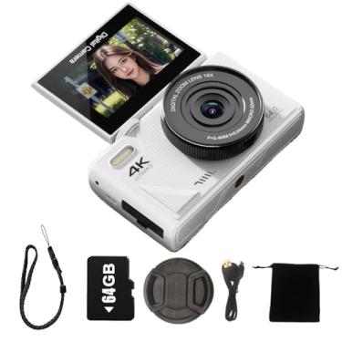 Imagem de KVNTOOLS Câmera Digital 4K Com Tela Flip, Para Vlogs, Câmeras Fotografia, 48 Mp Foco Automático Vlogs E Youtube, Zoom De 18X/Tela 3" 180°, Cartão Sd 64 Gb (Branco)