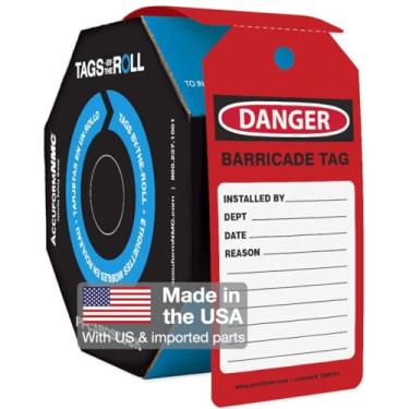 Imagem de Accuform 100 etiquetas vermelhas de barricada de perigo por rolo, etiquetas compatíveis com OSHA feitas nos EUA, cartolina PF-resistente a rasgos e água, 15,9 cm x 7,6 cm x 0 cm, TAR741