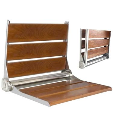 Imagem de Mojiate Assento De Chuveiro Dobrável De Teca De 18" Montado Na Parede, Banco De Madeira, Assento, Banco De Chuveiro Dobrável Para Espaço De Chuveiro Pequeno, Banco De Madeira De Teca Para Cuidados D