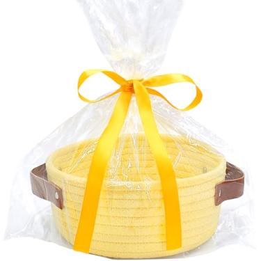 Imagem de ABenkle Cesta de armazenamento pequena, mini caixa de armazenamento de corda de algodão, cestas de prateleira pequenas fofas, organizador de brinquedos decorativos boho para berçário, spa, cesta de