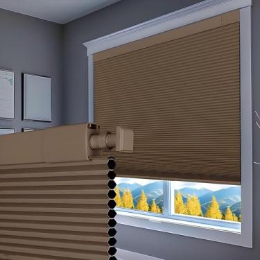 Imagem de Jukkfzy Persianas Celulares Personalizadas Sem Fio Tipo Colmeia para Janelas Internas Sem Furadeira Sem Ferramentas com Isolamento Térmico,Blackout Marrom,120.65cm W x 182.88cm H