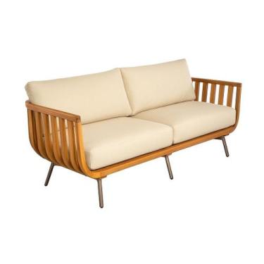 Imagem de Sofá Serena de Madeira Premium Pés Alumínio Sala Recepção Decoração - 