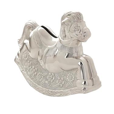 Imagem de Happy Homewares Caixa de dinheiro infantil banhada a prata Bambino - Cavalo de balanço - Perfeito para crianças economizando em um dia chuvoso