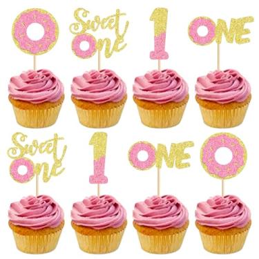 Imagem de 24 PCS Donut Cupcake Toppers Glitter Donut One Cupcake Picks Donut First Birthday Party Decoration for Sweet Donut Theme Baby Shower Boys Birthday Party Cake Decorations Supplies