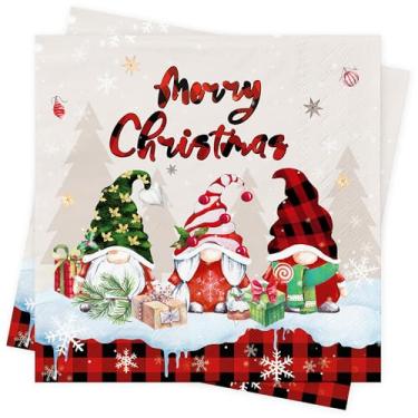 Imagem de AFYHH Guardanapos de Natal Decorações 100 peças de papel Serviettes de Natal Guardanapo de Tecido Descartável Festa Feliz Acessórios de Mesa Decoração