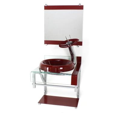 Imagem de Gabinete Vidro 40Cm Banheiro Curvado Duplo Pc Cuba Chapéu