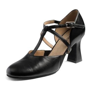 Imagem de So Danca - Sapato de cabaré Broadway com tira em T de salto de 6,3 cm, sapatos de dança profissionais para mulheres - Lola - SD152, Preto, 37