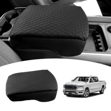 Imagem de Shademax Ajuste personalizado para capa de console central Dodge Ram 1500 2019 2020 2021 2022 2023 Capa de almofada de apoio de braço PU acessórios de Ram de couro anti-riscos preto